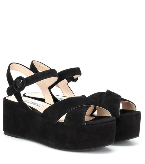 prada black sandals women|prada black suede platform sandals.